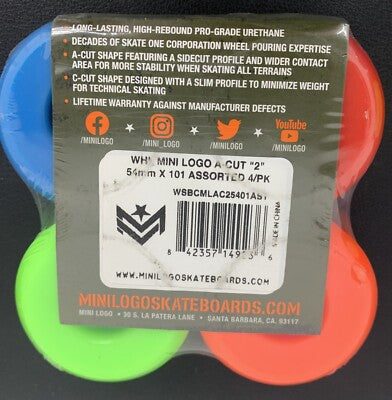 Mini Logo Skateboards A-Cut Assorted Color Skateboard Wheels 101a 52mm
