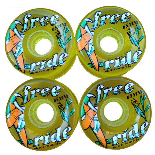 Freeride Yellow Longboard Cruiser Wheels 65mm 78a